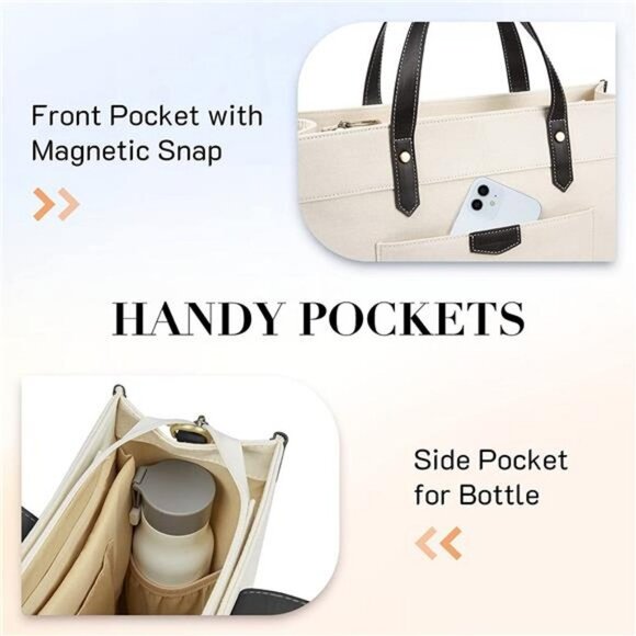 Laptop Tote Bag Canvas Laptop Bag 15.6 inch Work Shoulder Bags Casual Briefcase - Picture 3 of 6